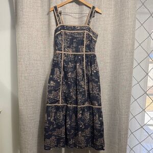 Entro Navy and Tan Printed Midi Dress
